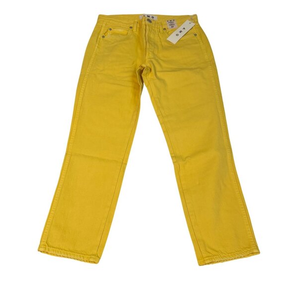 AMO Womens Tomboy Crop Pants Yellow Denim Size 27 Relaxed Fit Button Fly - Picture 3 of 16